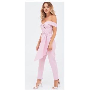 Lavish Alice Pleated Bardot Tailored Jumpsuit